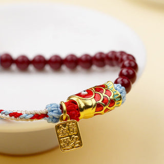Buddha Gift Cinnabar Beads Lucky Koi Fish Blessing Bracelet