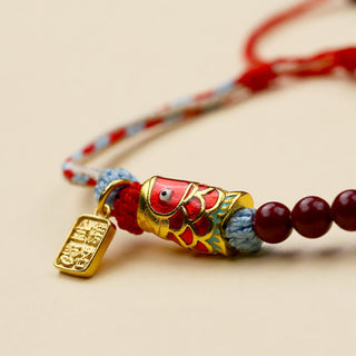 Buddha Gift Cinnabar Beads Lucky Koi Fish Blessing Bracelet