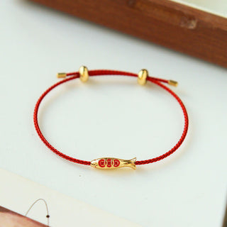 Buddha Gift Brass Koi Fish Red String Wealth Bracelet