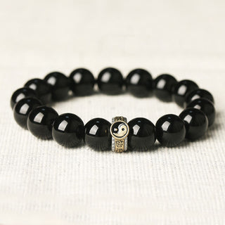 Buddha Gift Black Obsidian Yin Yang Nine-Character Mantra Fulfilment Bracelet