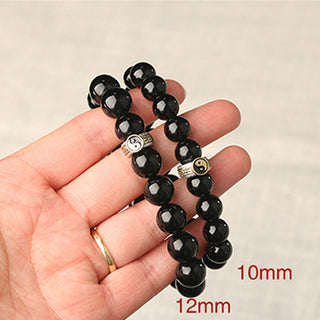 Buddha Gift Black Obsidian Yin Yang Nine-Character Mantra Fulfilment Bracelet