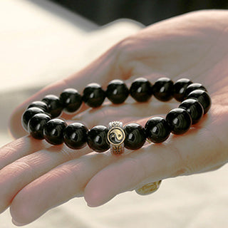 Buddha Gift Black Obsidian Yin Yang Nine-Character Mantra Fulfilment Bracelet
