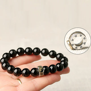 Buddha Gift Black Obsidian Yin Yang Nine-Character Mantra Fulfilment Bracelet