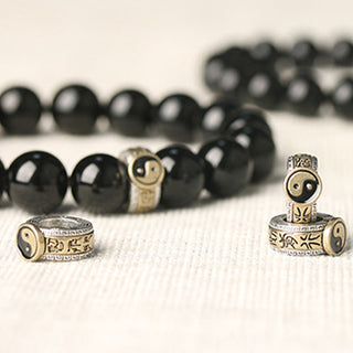Buddha Gift Black Obsidian Yin Yang Nine-Character Mantra Fulfilment Bracelet