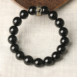Buddha Gift Black Obsidian Yin Yang Nine-Character Mantra Fulfilment Bracelet