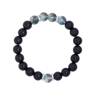Buddha Gift 925 Sterling Silver Black Obsidian Green Phantom Strength Bracelet
