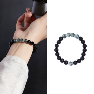 Buddha Gift 925 Sterling Silver Black Obsidian Green Phantom Strength Bracelet