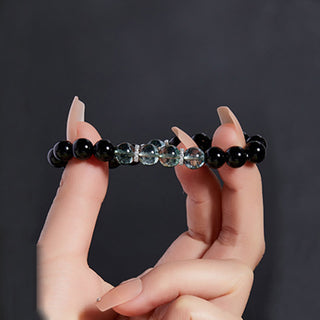 Buddha Gift 925 Sterling Silver Black Obsidian Green Phantom Strength Bracelet