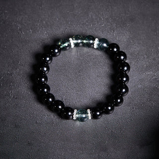 Buddha Gift 925 Sterling Silver Black Obsidian Green Phantom Strength Bracelet