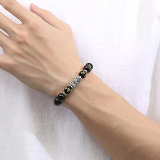 Buddha Gift 999 Sterling Silver PiXiu Natural Black Obsidian Strength Bracelet