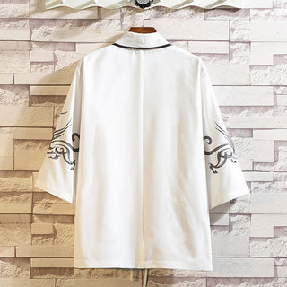 Buddha Gift Embroidery Dragon Phoenix Auspicious Cloud Waves Leaves Cranes Open Front Jacket Men's Kimono