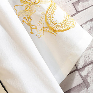 Buddha Gift Embroidery Dragon Phoenix Auspicious Cloud Waves Leaves Cranes Open Front Jacket Men's Kimono