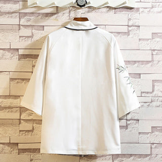 Buddha Gift Embroidery Dragon Phoenix Auspicious Cloud Waves Leaves Cranes Open Front Jacket Men's Kimono