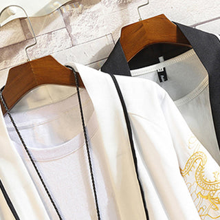 Buddha Gift Embroidery Dragon Phoenix Auspicious Cloud Waves Leaves Cranes Open Front Jacket Men's Kimono