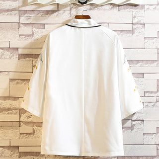 Buddha Gift Embroidery Dragon Phoenix Auspicious Cloud Waves Leaves Cranes Open Front Jacket Men's Kimono