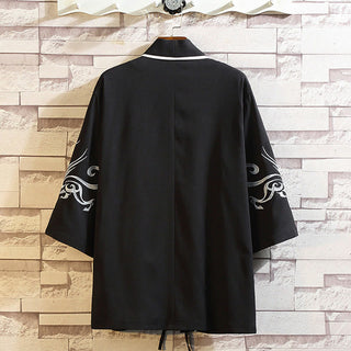 Buddha Gift Embroidery Dragon Phoenix Auspicious Cloud Waves Leaves Cranes Open Front Jacket Men's Kimono