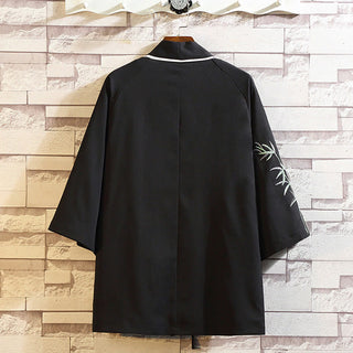 Buddha Gift Embroidery Dragon Phoenix Auspicious Cloud Waves Leaves Cranes Open Front Jacket Men's Kimono