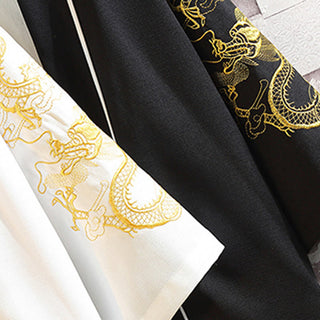 Buddha Gift Embroidery Dragon Phoenix Auspicious Cloud Waves Leaves Cranes Open Front Jacket Men's Kimono