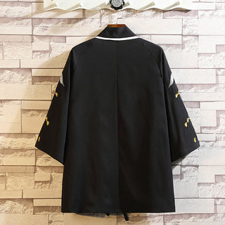 Buddha Gift Embroidery Dragon Phoenix Auspicious Cloud Waves Leaves Cranes Open Front Jacket Men's Kimono