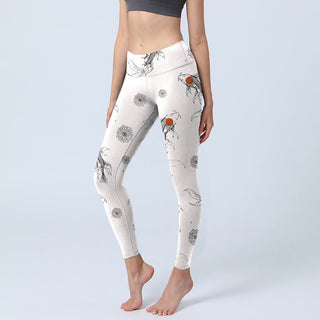 Buddha Gift Koi Fish Chrysanthemum Pattern Print Gym Leggings Women's Yoga Pants