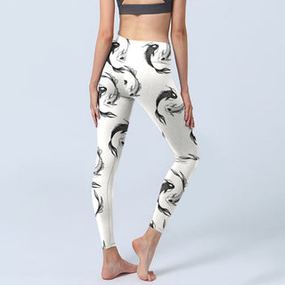 Buddha Gift YinYang Koi Fish Pattern Print Gym Leggings Women's Yoga Pants