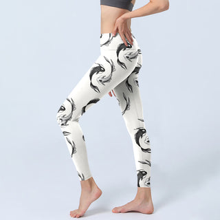 Buddha Gift YinYang Koi Fish Pattern Print Gym Leggings Women's Yoga Pants