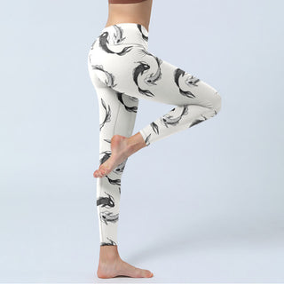 Buddha Gift YinYang Koi Fish Pattern Print Gym Leggings Women's Yoga Pants
