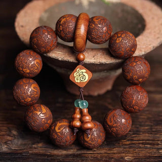 Buddha Gift Natural Carving Dragon And Phoenix Fu Character Gourd Rosewood Beads  Warmth Bracelet