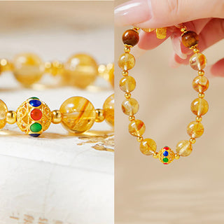 Buddha Gift 925 Sterling Silver Fu Character Citrine Tiger Eye Protection Bracelet