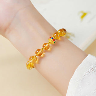 Buddha Gift 925 Sterling Silver Fu Character Citrine Tiger Eye Protection Bracelet