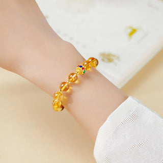 Buddha Gift 925 Sterling Silver Fu Character Citrine Tiger Eye Protection Bracelet
