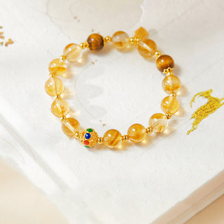 Buddha Gift 925 Sterling Silver Fu Character Citrine Tiger Eye Protection Bracelet
