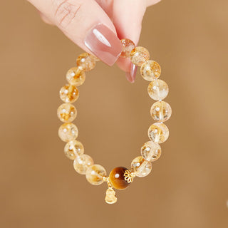 Buddha Gift 925 Sterling Silver Gourd Fu Character Citrine Tiger Eye Prosperity Bracelet