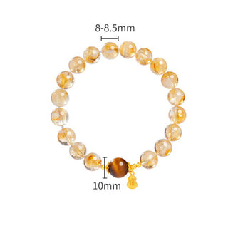 Buddha Gift 925 Sterling Silver Gourd Fu Character Citrine Tiger Eye Prosperity Bracelet