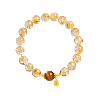Buddha Gift 925 Sterling Silver Gourd Fu Character Citrine Tiger Eye Prosperity Bracelet