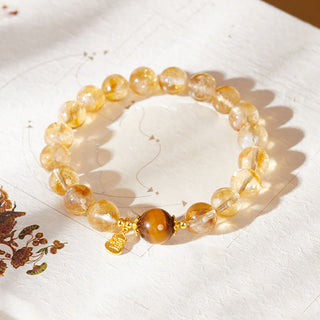 Buddha Gift 925 Sterling Silver Gourd Fu Character Citrine Tiger Eye Prosperity Bracelet