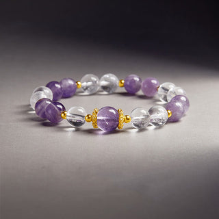 Buddha Gift 925 Sterling Silver Natural Amethyst White Crystal Balance Bracelet