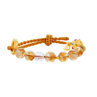 Buddha Gift 925 Sterling Silver Natural Citrine White Crystal Peace Buckle Meaning Fu Character Protection Braided String Bracelet