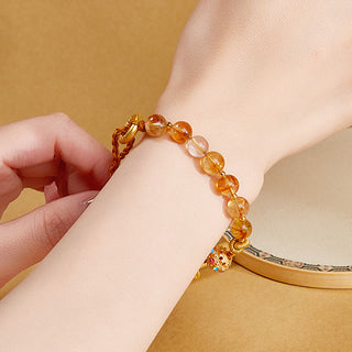Buddha Gift 925 Sterling Silver Natural Citrine White Crystal Peace Buckle Meaning Fu Character Protection Braided String Bracelet
