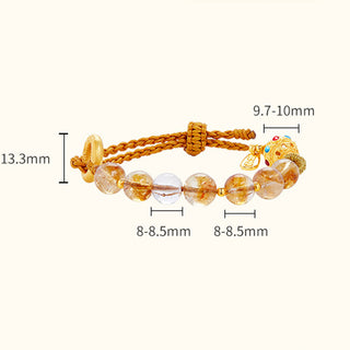 Buddha Gift 925 Sterling Silver Natural Citrine White Crystal Peace Buckle Meaning Fu Character Protection Braided String Bracelet