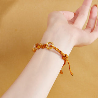 Buddha Gift 925 Sterling Silver Natural Citrine White Crystal Peace Buckle Meaning Fu Character Protection Braided String Bracelet