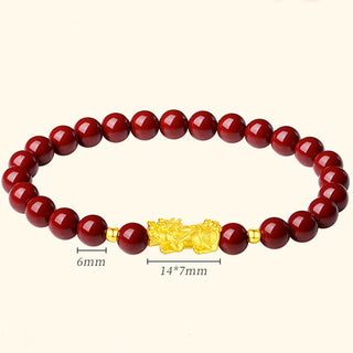Buddha Gift 999 Gold 5D Hard Gold Cinnabar PiXiu Calm Bracelet