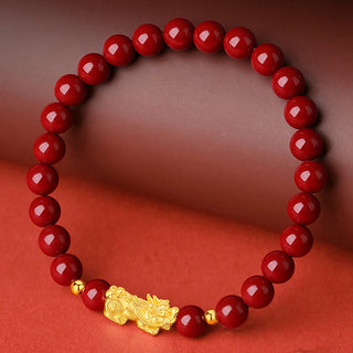 Buddha Gift 999 Gold 5D Hard Gold Cinnabar PiXiu Calm Bracelet