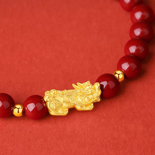 Buddha Gift 999 Gold 5D Hard Gold Cinnabar PiXiu Calm Bracelet
