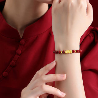 Buddha Gift 999 Gold 5D Hard Gold Cinnabar PiXiu Calm Bracelet