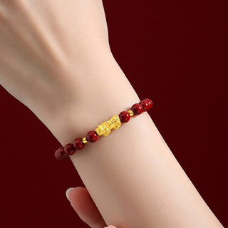 Buddha Gift 999 Gold 5D Hard Gold Cinnabar PiXiu Calm Bracelet