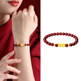 Buddha Gift 999 Gold 5D Hard Gold Cinnabar PiXiu Calm Bracelet
