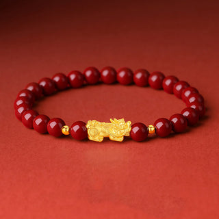 Buddha Gift 999 Gold 5D Hard Gold Cinnabar PiXiu Calm Bracelet