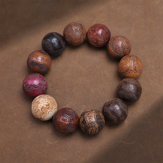 Buddha Gift Carving Sandalwood Chinese Zodiac Auspicious Dragon Phoenix Fu Character Healing Bracelet