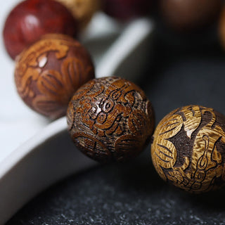 Buddha Gift Carving Sandalwood Chinese Zodiac Auspicious Dragon Phoenix Fu Character Healing Bracelet